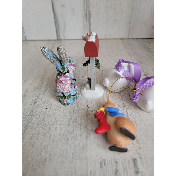 Mosaic easter‎ bunny rabbit ornament Xmas set mistletoe - Picture 4 of 5